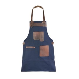 Nesko Sports Top Grain Leather Blue Canvas Apron Butcher Apron - BBQ Apron - Cooking Apron - Blacksmith Apron - Woodwork Apron - Christmas