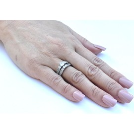 Lanyjewelry Three-Stone Type Brilliant CZ Stainless Steel Wedding Ring Set- Size 10