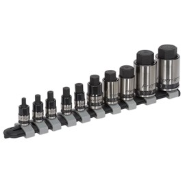 Sealey AK6229B 10pc 1/4", 3/8" & 1/2"Sq Drive Stubby Hex Socket Bit Set - Black Series