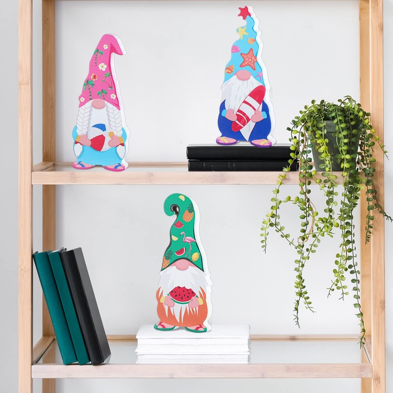 3 Pcs Wooden Beach Gnomes Sign Summer Gnomes Table Decor