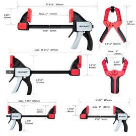 Neocraft 10-Pack Quick release Woodworking Clamps set, One-Handed Clamp/Spreader, 2 PCS 4"Mini clamps, 4PCS 6'' & 12'' light duty bar clamps, 2PCS 7" spring clmaps, 2PCS 7" Ratcheting spring clamps