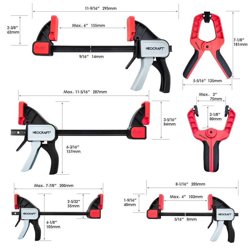 Neocraft 10-Pack Quick release Woodworking Clamps set, One-Handed Clamp/Spreader, 2