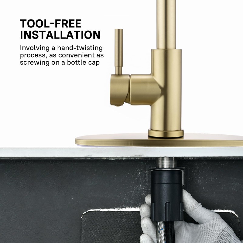 WEWE Gold Kitchen Faucet with Pull Down Sprayer, Single Handle