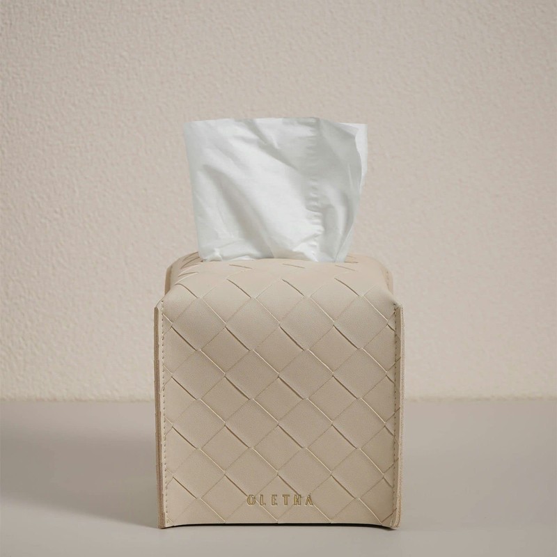 OLETHA Square Tissue Box Cover - Aesthetic Desk Decor for