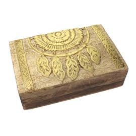Dreamcatcher Box 21 x 13.5 x 6 cm Wood Natural Gold Painted Treasure Box Jewellery Box Dreamcatcher