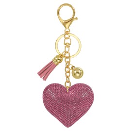 PATIKIL Rhinestone Keychain, Heart Shape Keychain Bling Keychain Accessories for Women, Cute Crystal Tassel Key Chain Purse Charm for Keys Handbags, Pink