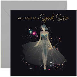 Old English Co. Congratulations Card for Sister - Fabulous Well Done Card for Her - Gold Foil Glitter Design - Sparkley New Job, Graduation, New Home Card for Sister from Sibling, Brother, Big Sis