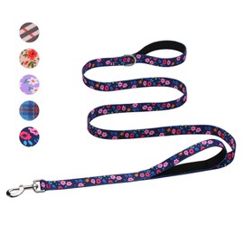 Hikiko Double Handle Dog Leash 5 Ft for Small Medium Large Dogs, Padded Traffic Handles Lead for Walking Training (Navy Blue Floral)
