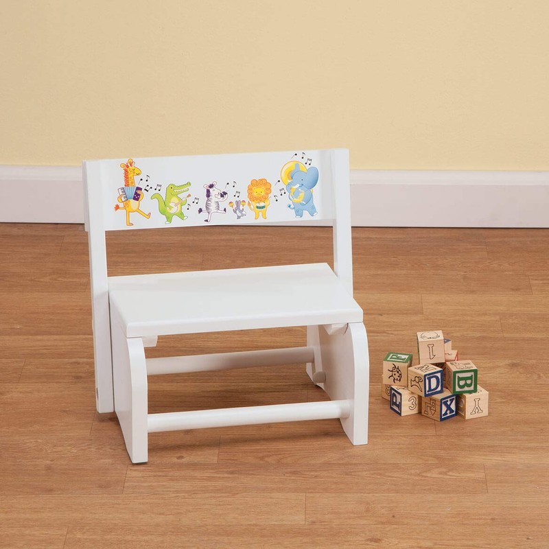Children's White Musical Animals Step Stool