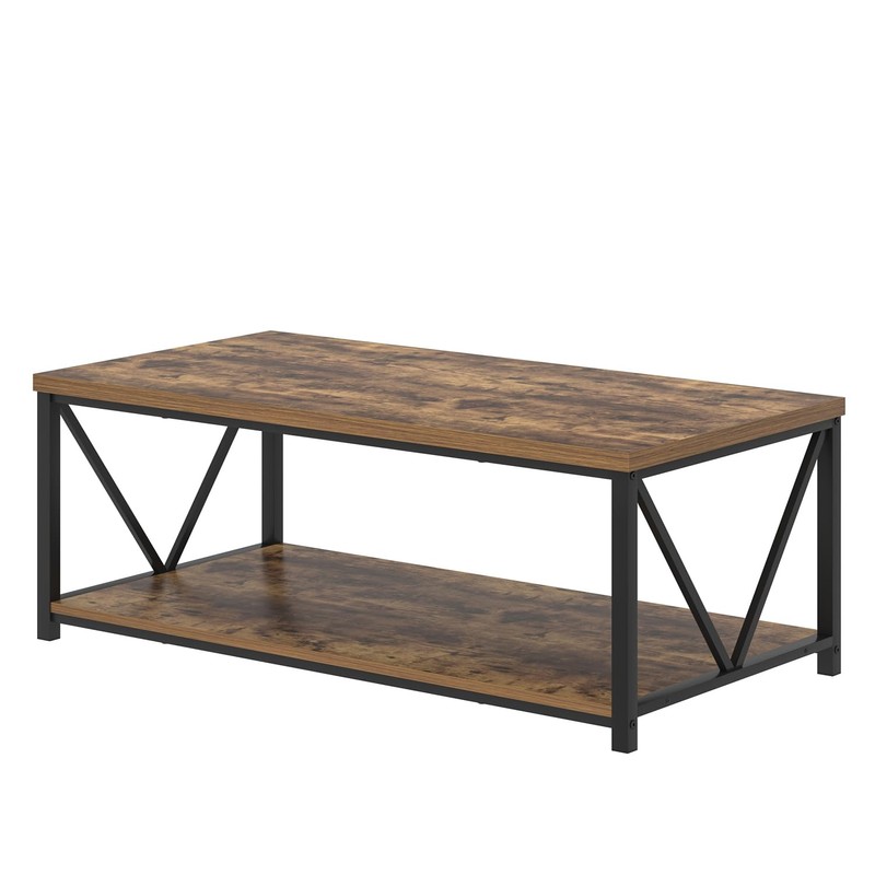 EXCEFUR Modern Coffee Table, Rustic Wood and Metal Living Room
