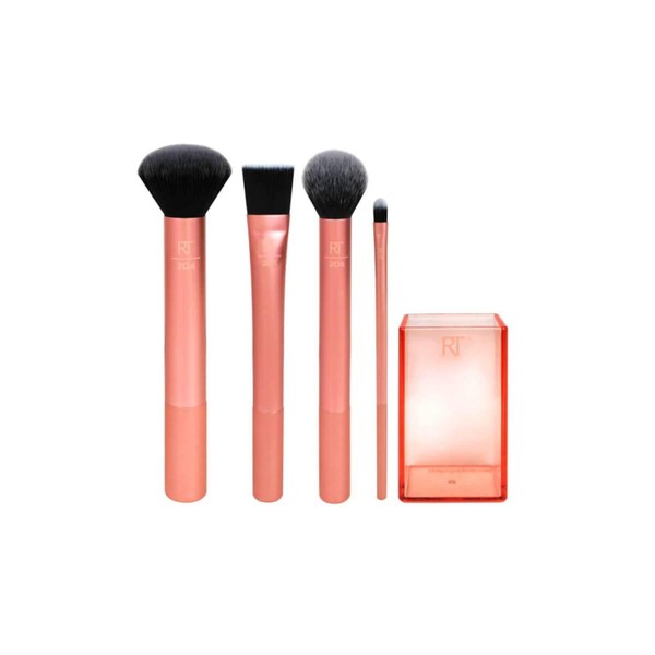 Real Techniques Flawless Base Brush Set With Ultra Plush Custom Cut Synthetic Bristles and Extended Aluminum Ferrules to Build Coverage, A Brush for Every Makeup Application Need