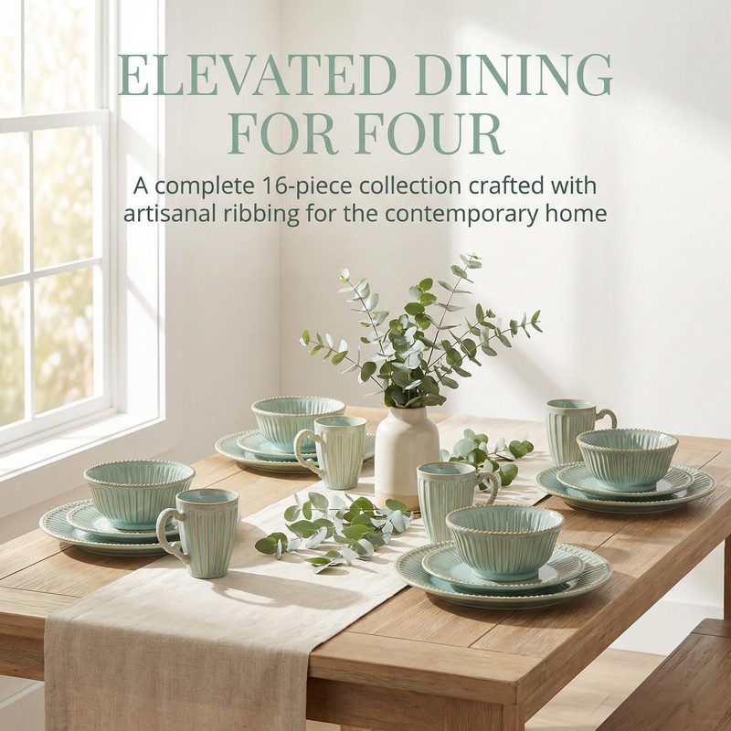 16-Piece Dinnerware Set for 4, Ceramic Plates, Bowls and Mugs,