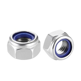 sourcing map Hex Lock Nuts - M12 x 1.75mm 304 Stainless Steel Nylon Insert Self-Locking Nuts for Fasteners, 10Pcs Silver Tone