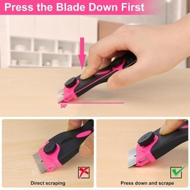 【Mother's Day】THINKWORK Pink Razor Blade Scraper Tool, Cleaning Razor Scraper for Glass, Glass Top Stove Scraper for Oven Door, Razor Scraper Gift for Women, 2-in-1 Scraper Tool Set with 20Pcs Razor Blades for Removing Window Labels (2 Pack):_PINK