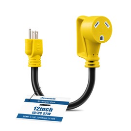 DEWENWILS RV Extension Cord, NEMA 5-15P 15 Amp Male Plug to TT-30R 30 Amp Female Receptacle, 12Inch RV Electrical Adapter, 10AWG STW Power Adapter for Camper Caravan Van Trailer, Rated for 15A/125V