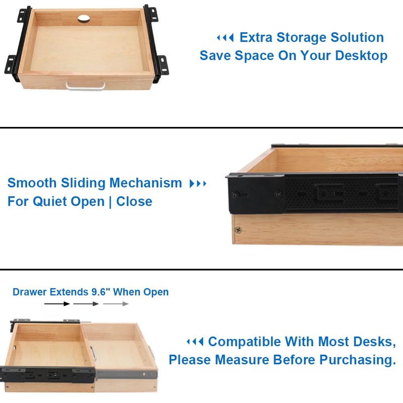 Infankey Under Desk Drawer, Upgrade Wood Under Desk Mounted Sliding
