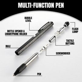 Multi Pen® 9 in 1 | Multifunctional Pen Durable Aluminium | Bottle Opener, Phone Holder, Spirit Level, Screwdriver, Lamp, Ruler | DIY Tools | Gadget Gift Idea | Multifunction | OriginalCorner®