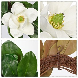 20" Artificial Wreath for Front Door White Magnolia Wreath Greenery for Easter Spring Housewarming Wedding Farmhouse Mantel Door Decoration