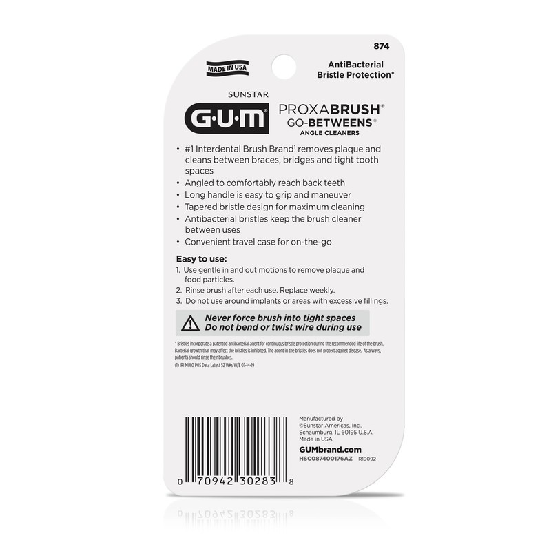 GUM Proxabrush Go-Betweens - Angled- Interdental Brushes - Soft Bristled