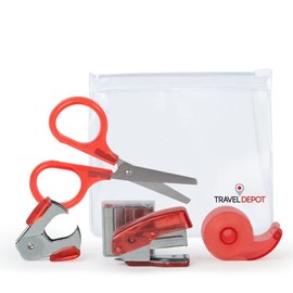 TRAVEL DEPOT Mini School Supplies Kit — Aesthetic Mini Stapler — Mini Tape Dispenser Mini Scissors — Mini Office Supply Kit for Kids — Tiny Notary Supplies —includes Mini Stapler Staples Refill — Red