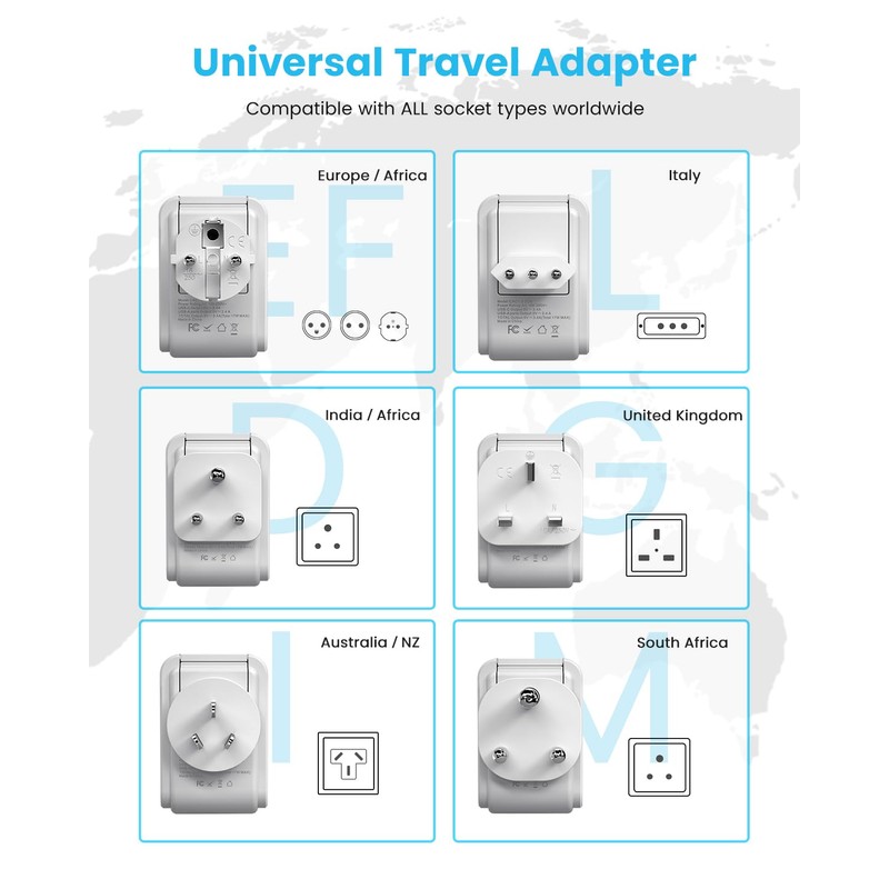 Universal Travel Adapter Kit, VINTAR International Plug Adapter with 3