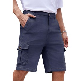 WICUSION Mens Twill Cargo Shorts Relaxed Fit Elastic Waist Oversized Stretch Cotton Shorts Dark Blue