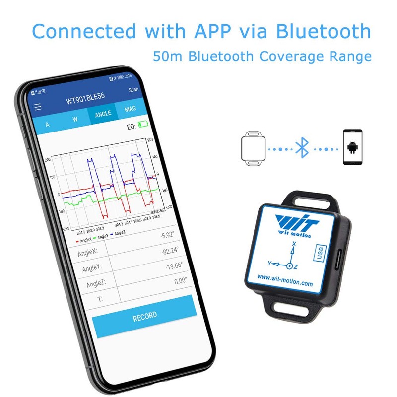 [BLE 5.0 Accelerometer+Inclinometer] WT901BLECL+BLE5.0 Adapter MPU9250 9-axis Gyroscope+Angle(XY 0.05° Accuracy)+Magnetometer