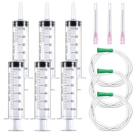6 Stück Spritze 50ml (60ml) mit Nadel Spritze mit Schlauch Spritzen Einzeln Verpackt für Ideal für Labor Tierfütterung Pflanzenbewässerung Industri