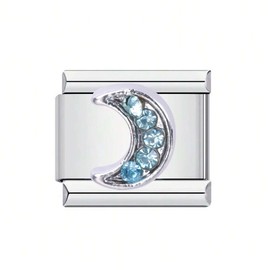 M&S Mum Dad Niece Sister Aunt Family Football Star Moon Stainless Steel 9mm Italian Link Charm Compatible With Nomination Bracelet (Moon)