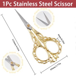SUNNYCLUE 1Pc Vintage Sewing Scissors Embroidery Scissors Sharp Gold Antique European Style Stainless Steel Small Craft Scissors For Fabric Thread Needlework Cutting Crafting Supplies DIY Tool Shear