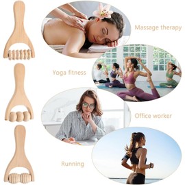 NINFEIQI 3Pcs Wooden Hand Massage Roller, Muscle Roller, Manual Wood Therapy Massage Tools for Back Legs Body Neck Face Arm
