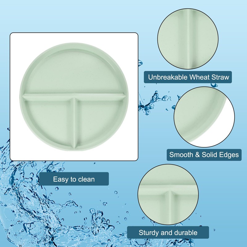 uxcell 4Pcs Unbreakable Divided Plates, 9 Inch Plastic Plates Set