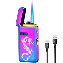 Arc Lighter, Jet Flame Torch Lighter Electronic Lighter Refillable Butane 2 in 1, USB Rechargeable Lighter with Battery Indicator Windproof Infinity Electric Lighter Cycle Charge (Rainbow Dragon)
