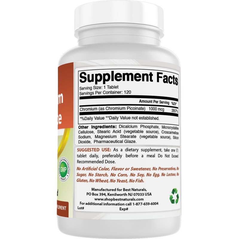 Best Naturals Chromium Picolinate 1000 mcg 120 Tablets (120 Count