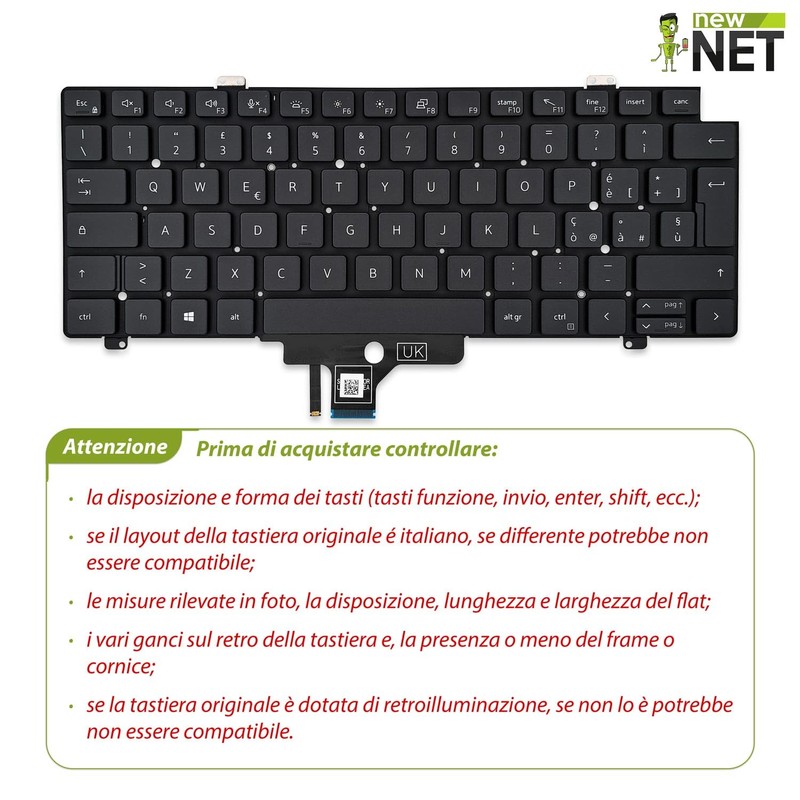 new net - Tastiera compatibile con Dell Latitude 5420, 5421,