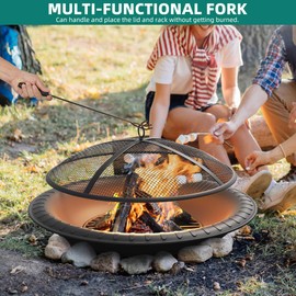 YITAHOME 30in Steel Replacement Fire Bowl with Round Spark Screen, Poker and Detachable Grate, Wood Burning Fire Pit Bowl for DIY or Existing Outdoor Patio Fire Pit