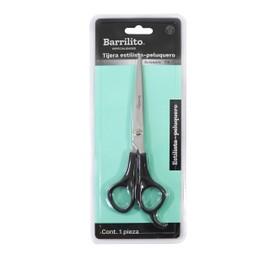 Barrilito Tijera Inoxidable de Estilista o Peluquero con Gancho 7", mango de plastico. 118-7