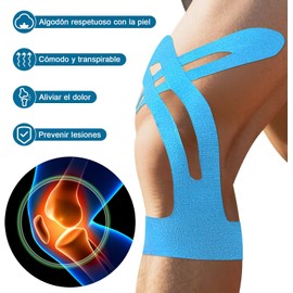 10 Uds Cinta Kinesiologica para Rodilla - Kinesiotape Deportivo para Aliviar Dolor y Prevenir Lesiones Sin Cortes, Adhesivo Suave y Transpirable - Ideal para Correr, Baloncesto y Deportes (Azul)