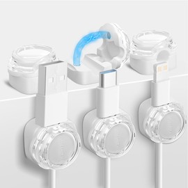 6 Pack Magnetic Cable Clips,Cable Tidy Tools,Cord Holder for Desk Cable Management,Cable Organiser for Nightstand, Kitchen Appliances, Office Accessories（White）