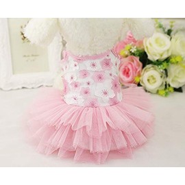 PIXRIY Sweet Puppy Dress Lace Tutu Dog Dress Skirt Spring Summer Purple Pink Doggie Princess Dress(Pink,L)