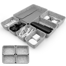 Criveple Pack of 7 Felt Drawer Organiser, Drawer Organiser System, Dressing Table Organiser for Drawer, 3 Sizes for Dressing Table, Office, Bathroom, Bedside Table, Bedroom (Light Grey)