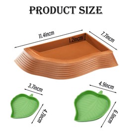 4 Pcs Turtle Water Trays with Ramp,Leaf Tortoise Food Water Bowl with Tweezers,Reptile Turtle Habitat,Tortoise Bath Bowl,Turtles Habitat Accessories,Waters Dish for Reptile Tank,for Indoor Aquariums