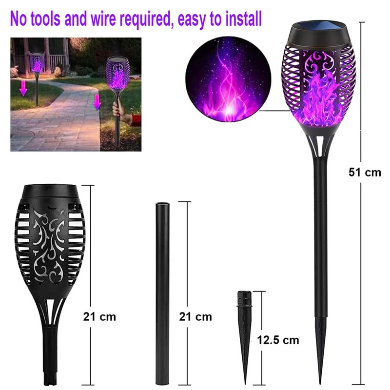 Solar Outdoor Lights 6 Pack, Purple Torches With Flickering Flame,