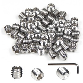 Juvielich 50 PCS 1/4-20 x 1/4" Set Screws,SAE Stainless Hex Allen Head Socket Set Screws Grub Screw Bolts Internal Drive Cup Point Screws with Hex Key Wrench for Door Handles, Light Fixture Repair