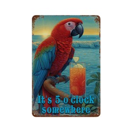 Wodevor Fashion Chic Tin Signs It's Five O'clock Somewhere Signs Tropical Flamingo Hawaiian Aloha' Metal Signs Outdoor for Coffee Bar Garage Cabin Man Cave Decor 8"x12"
