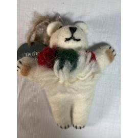 west elm Christmas Ornament White Teddy Polar Bear Bells Necklace Retired! W Tag