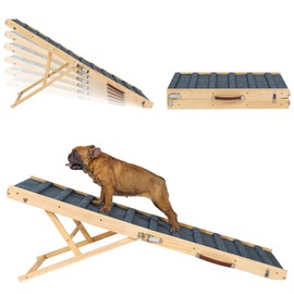 Clikuutory 2025 Upgraded Dog Ramp for Couch, 59" Foldable Small Dog Ramp for Bed, 5 Adjustable Height from 15" to 32", Portable Stable Pet Steps with Anti-Slip Carpet for Low Bed Couch Stairs, Wood
