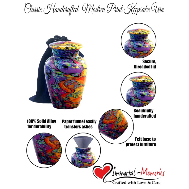 Modern Print Keepsake Urn - Colorful Mini Cremation Urn for