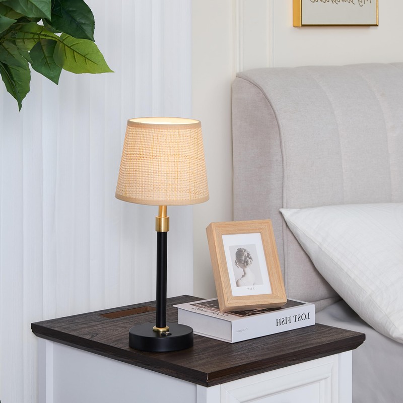 DGGDOME Dimmable Cordless Table Lamp with Wicker Shade, 5000mAh Rechargeable