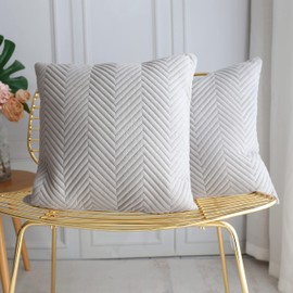 BRMM MIA Set of 2 Decorative Throw Pillow Covers Quilting Double Side Velvet Cushion Covers Pillowcase Square Cushion Covers for Living Room Sofa 45cm x 45cm (Light Grey)